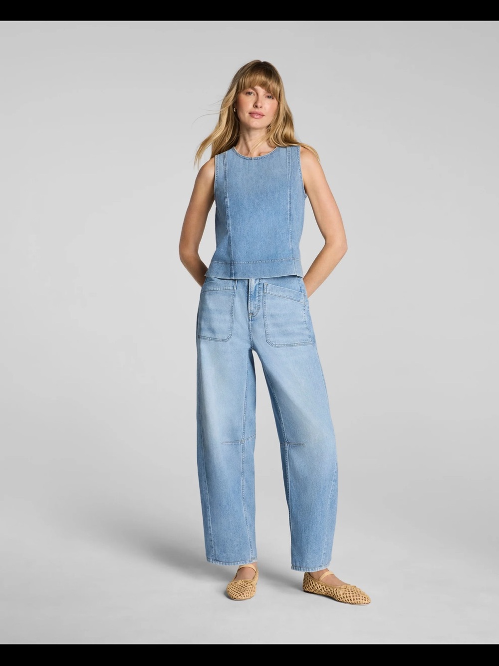 SPANX Light Blue Boyfriend Wide-Leg Jeans